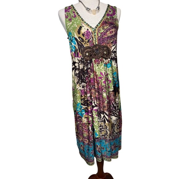 VTG ECI Babydoll Empire waist M Boho Dress Festival Beaded fairy Whimsigoth Y2K - Picture 1 of 12